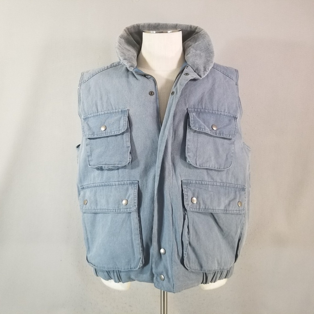 St John's Bay cargo vest mens XL extra large Blue heavy cotton thermal insolated